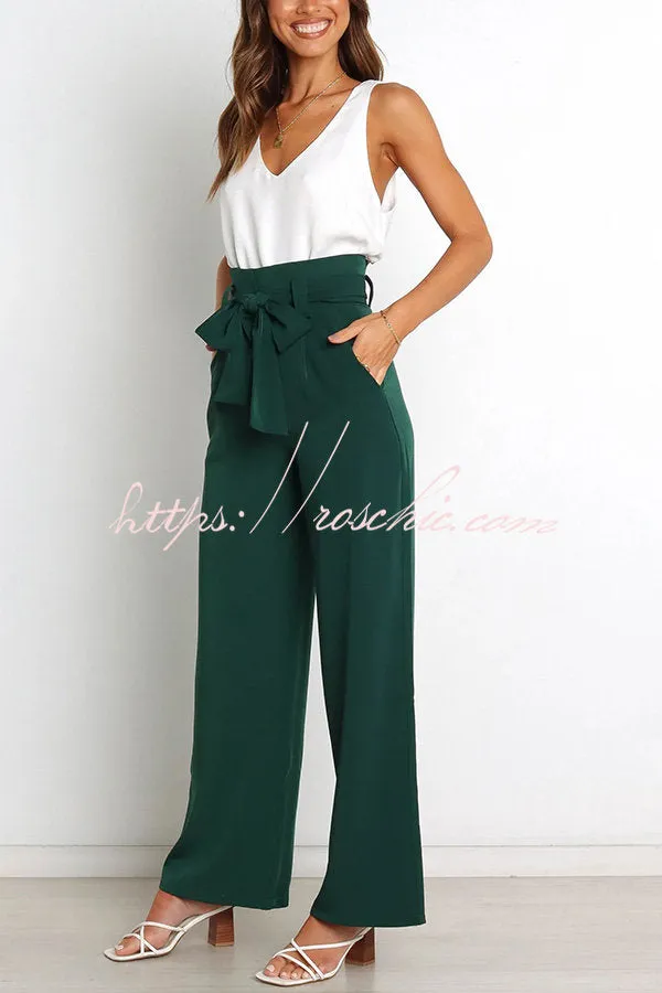 In Vogue Belted Pocketed Wide Leg Pants