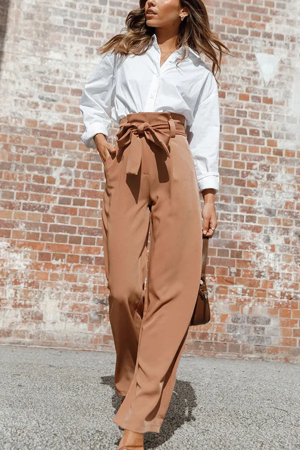 In Vogue Belted Pocketed Wide Leg Pants