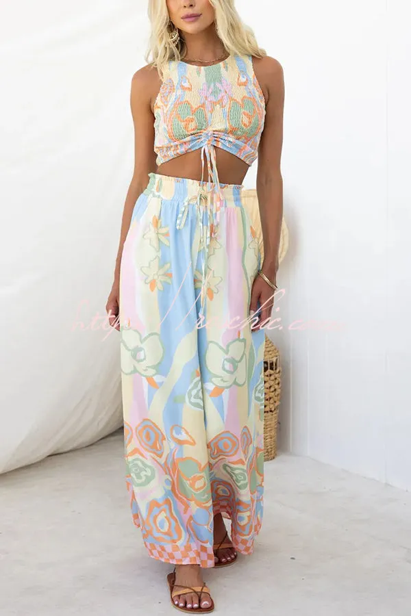 It's Your Vacation Floral Print Elastic Drawstring Waist Pocket Wide Leg Pants