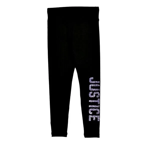 JUSTICE Big Girls Glitter Hologram Logo Active Fit Leggings