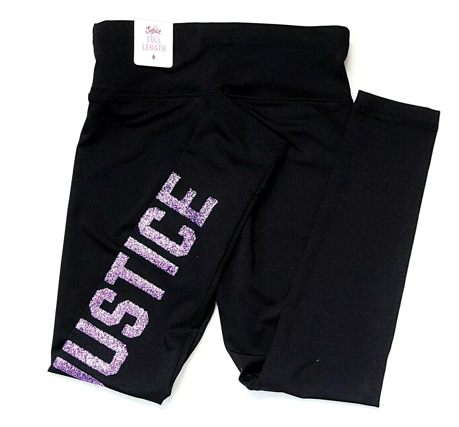 JUSTICE Big Girls Glitter Hologram Logo Active Fit Leggings