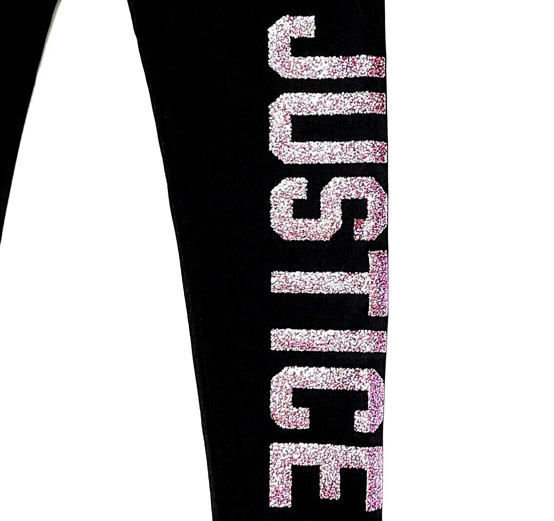 JUSTICE Big Girls Glitter Hologram Logo Active Fit Leggings