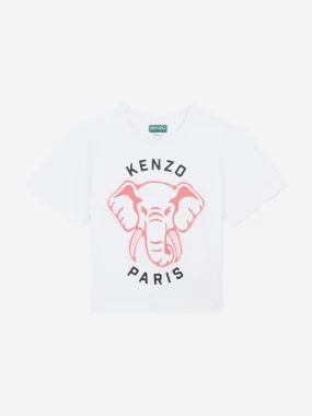 KENZO Girls Elephant Logo T-Shirt in White