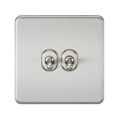 Knightsbridge Screwless 10A 2 Gang 2 Way Toggle Switch - Brushed Chrome