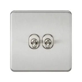 Knightsbridge Screwless 10A 2 Gang 2 Way Toggle Switch - Brushed Chrome