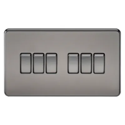 Knightsbridge Screwless 10A 6 Gang 2 Way Switch - Black Nickel