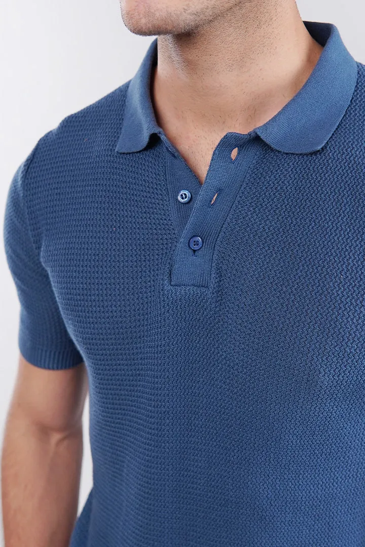 Knitted Polo Shirt - Teal Blue