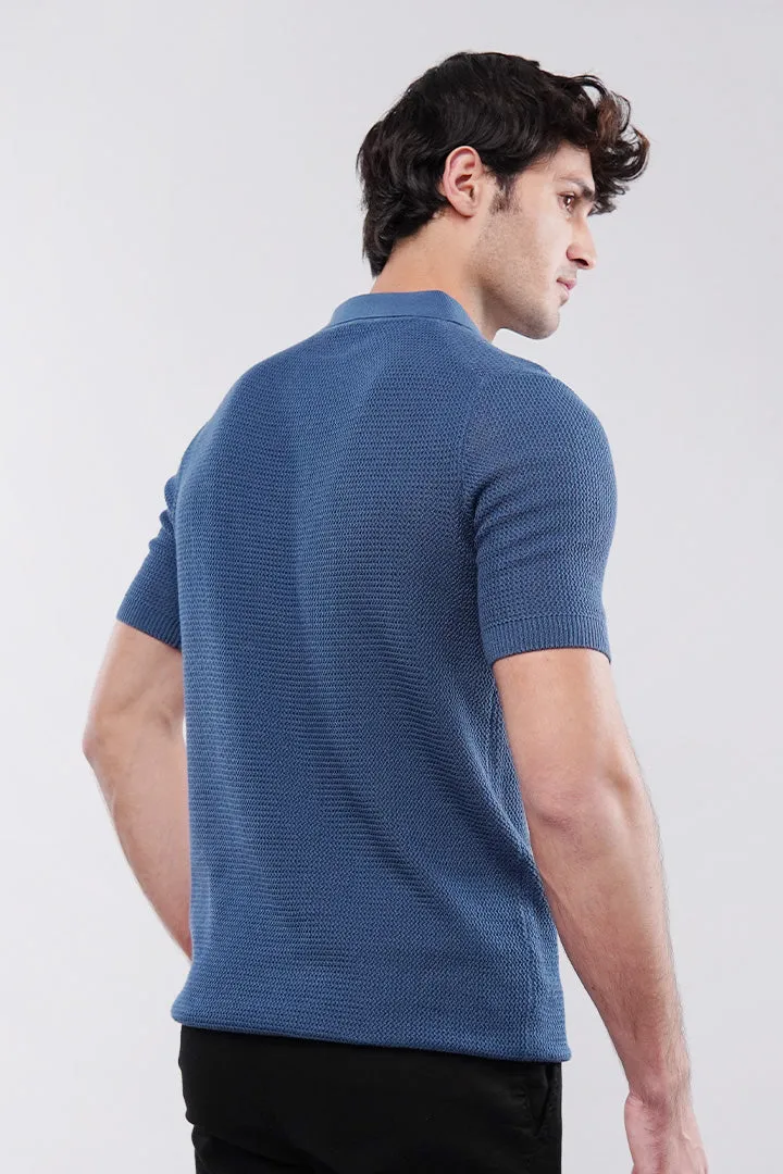 Knitted Polo Shirt - Teal Blue