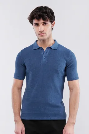 Knitted Polo Shirt - Teal Blue