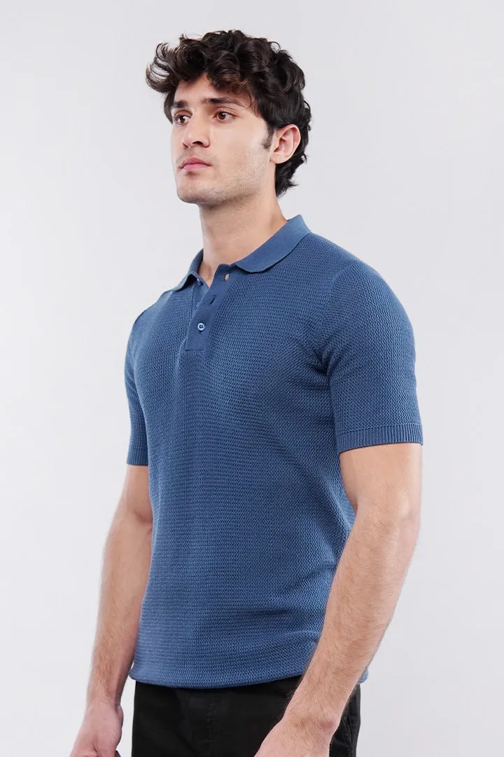 Knitted Polo Shirt - Teal Blue