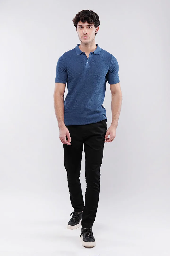 Knitted Polo Shirt - Teal Blue