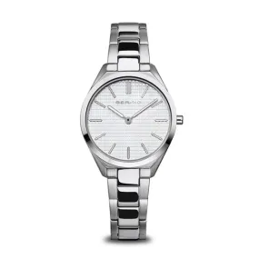 Ladies Ultra Slim Stainless Steel w/ Silver Waffle Sunray Dial and Stainless Steel Strap