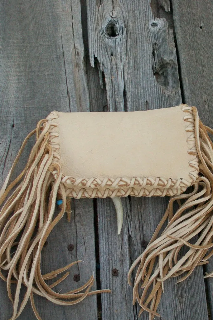 Leather clutch with fringe , handmade leather clutch