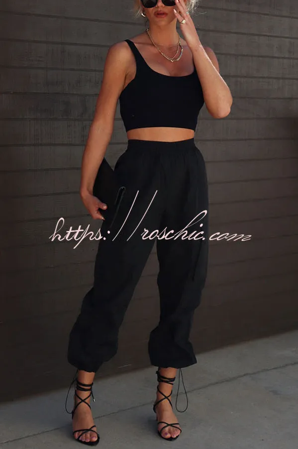 Let��s Rewind Nylon Elastic Waist Pocketed Cargo Pants