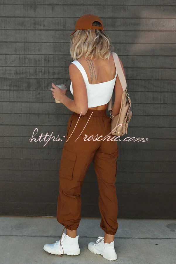 Let��s Rewind Nylon Elastic Waist Pocketed Cargo Pants