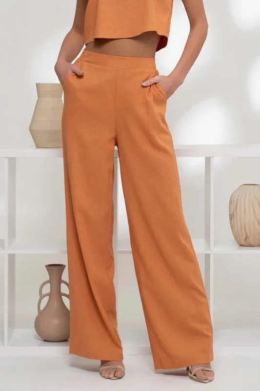 Linen Mix High Waist Wide Leg Dress Pants