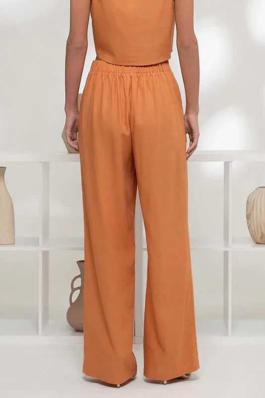 Linen Mix High Waist Wide Leg Dress Pants