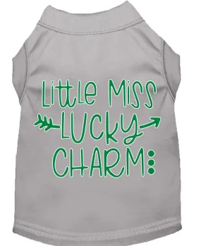 Little Miss Lucky Charm Screen Print Dog Shirt Grey Sm (10)