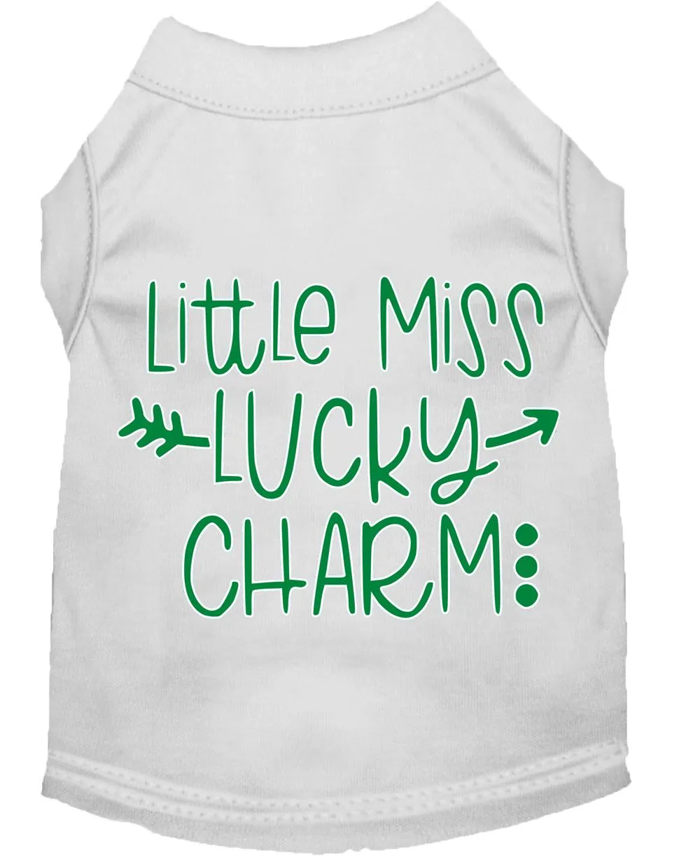 Little Miss Lucky Charm Screen Print Dog Shirt White Sm (10)