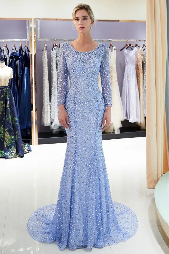 Long Sleeves Floor Length Sequins Formal Party Dresses