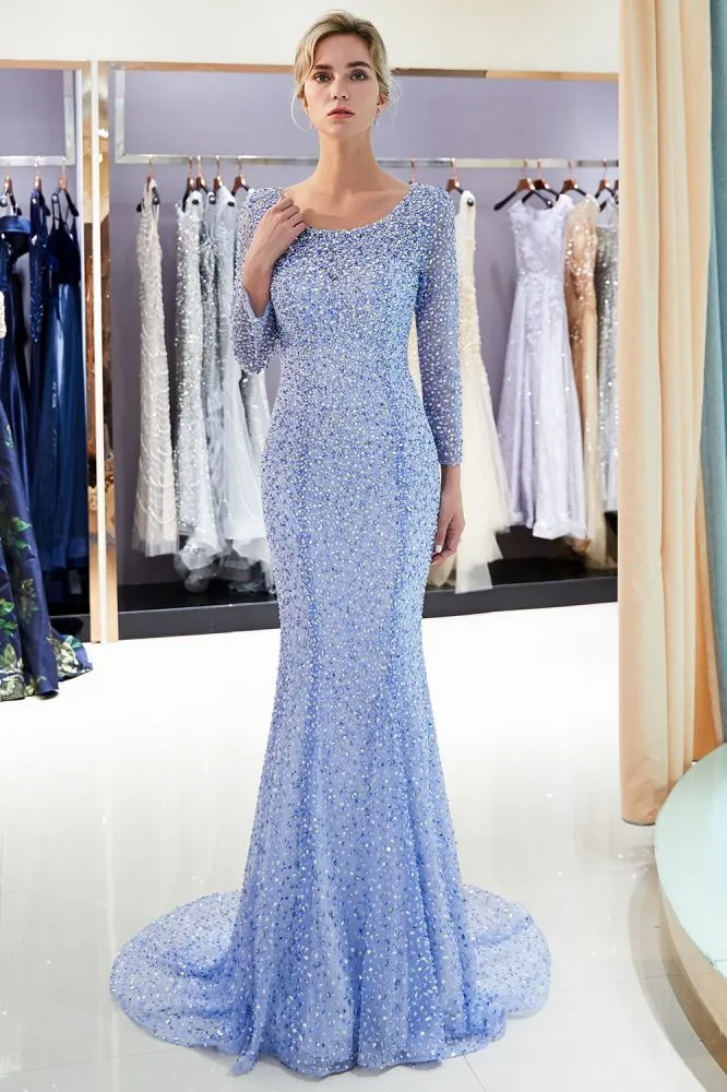 Long Sleeves Floor Length Sequins Formal Party Dresses