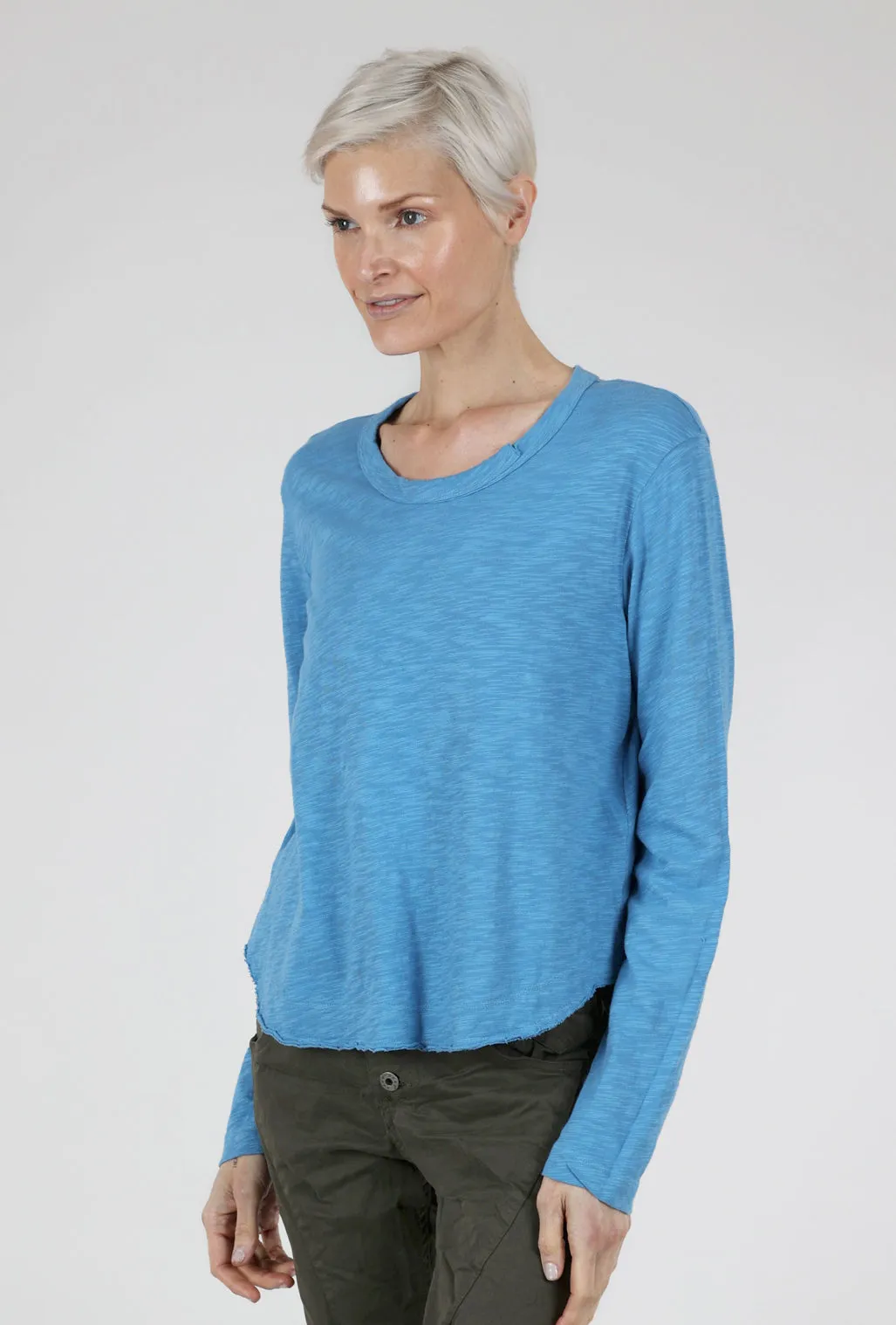 L/S Boxy Shirttail Slub Tee, China Blue