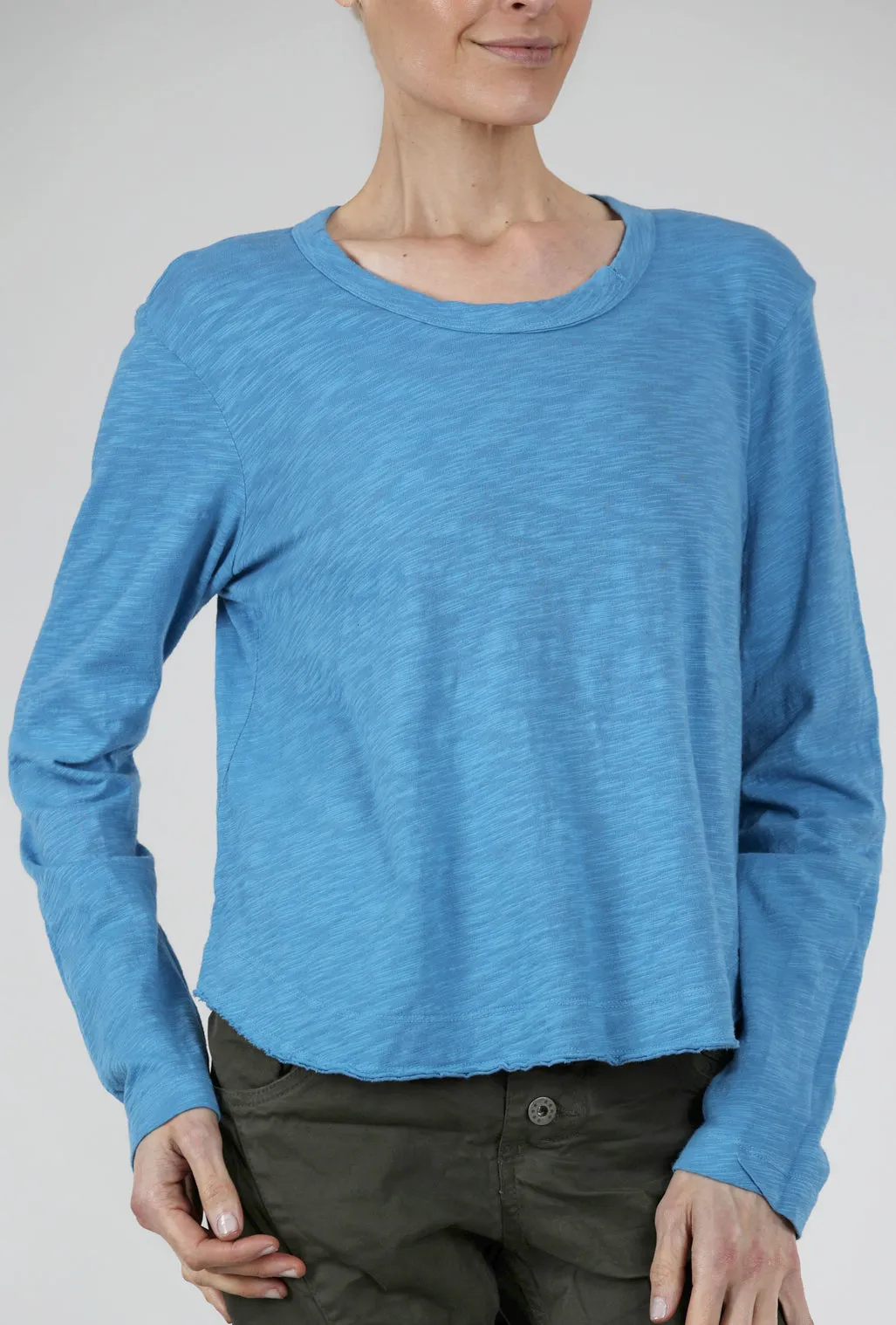 L/S Boxy Shirttail Slub Tee, China Blue