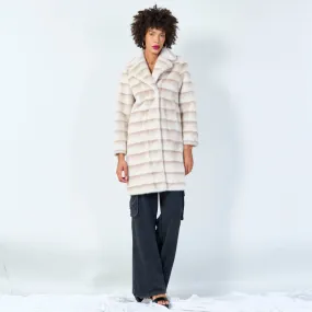 Luxurious striped faux fur coat with wide lapel wholesale