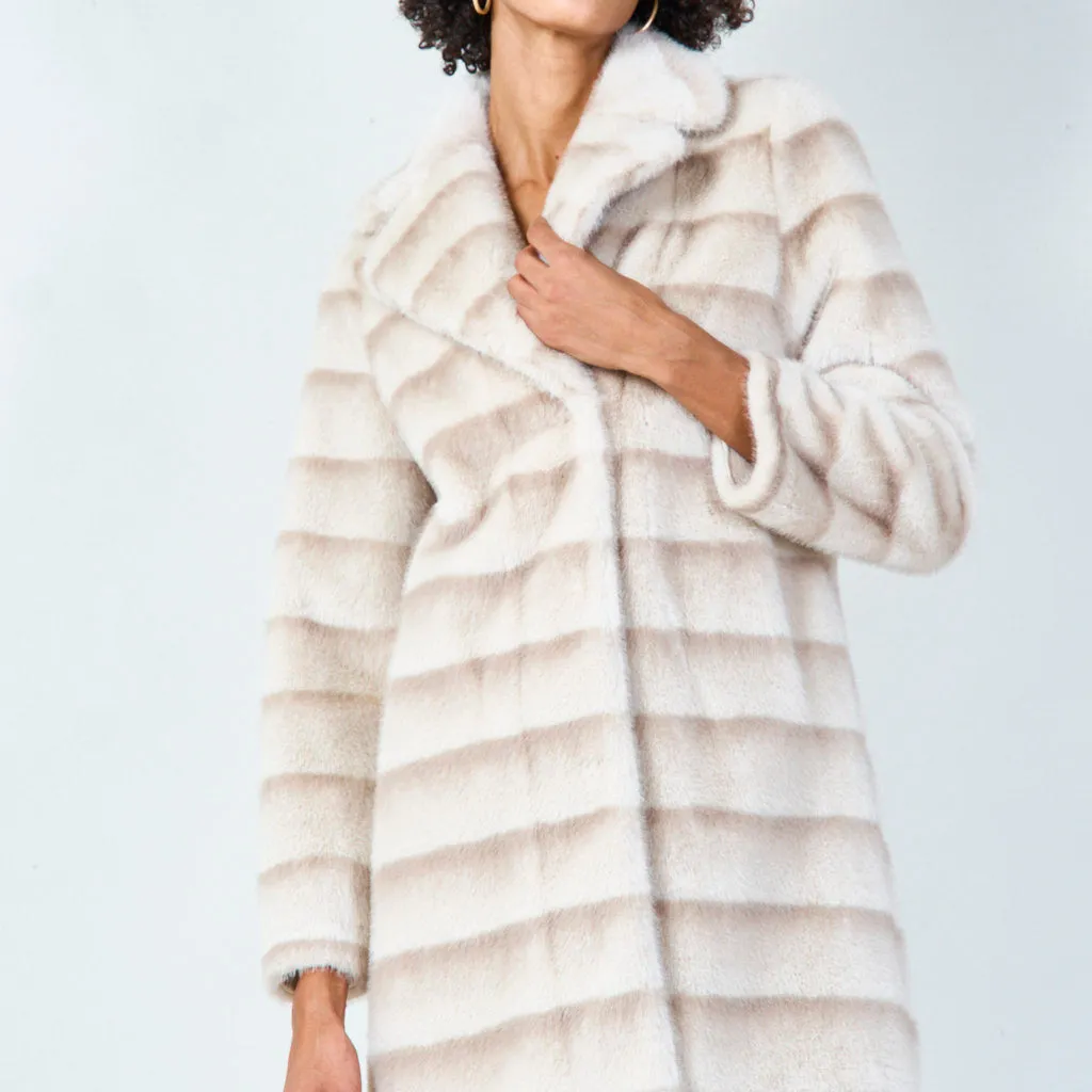 Luxurious striped faux fur coat with wide lapel wholesale