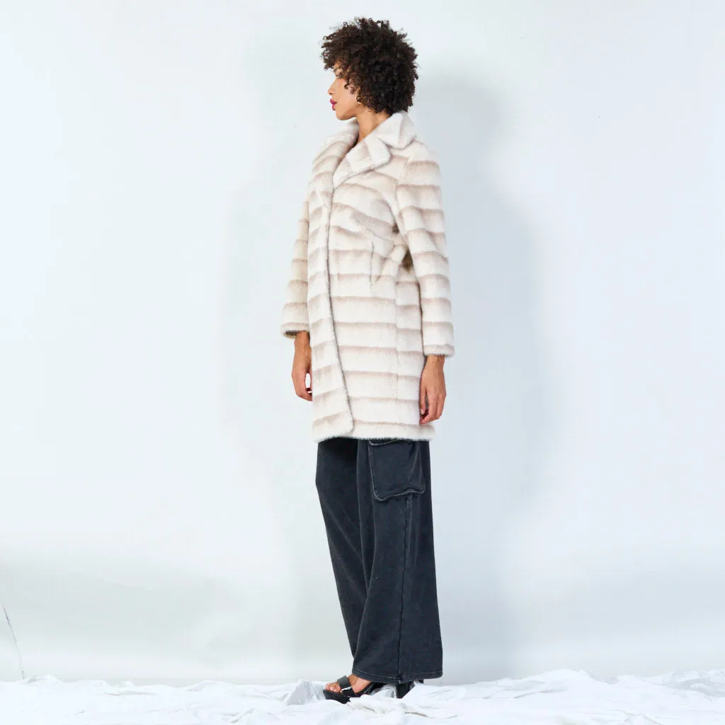 Luxurious striped faux fur coat with wide lapel wholesale