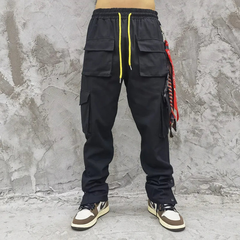 Man Fall Outfits Cargo Pants Loose Straight Breasted Functional Workwear Trousers Multi-Pocket Slacks Men and Women