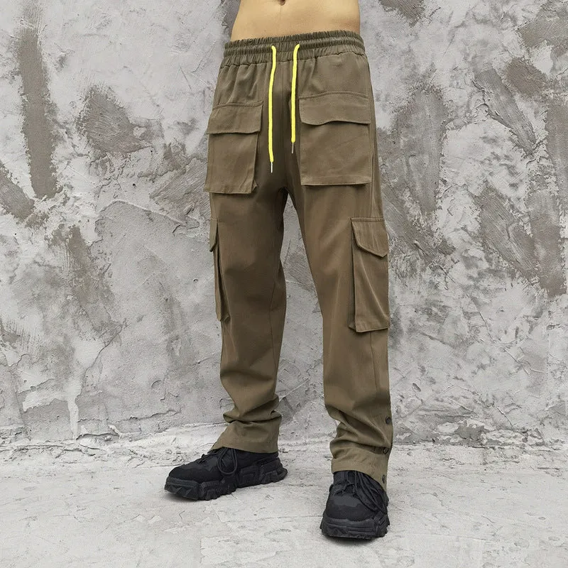 Man Fall Outfits Cargo Pants Loose Straight Breasted Functional Workwear Trousers Multi-Pocket Slacks Men and Women