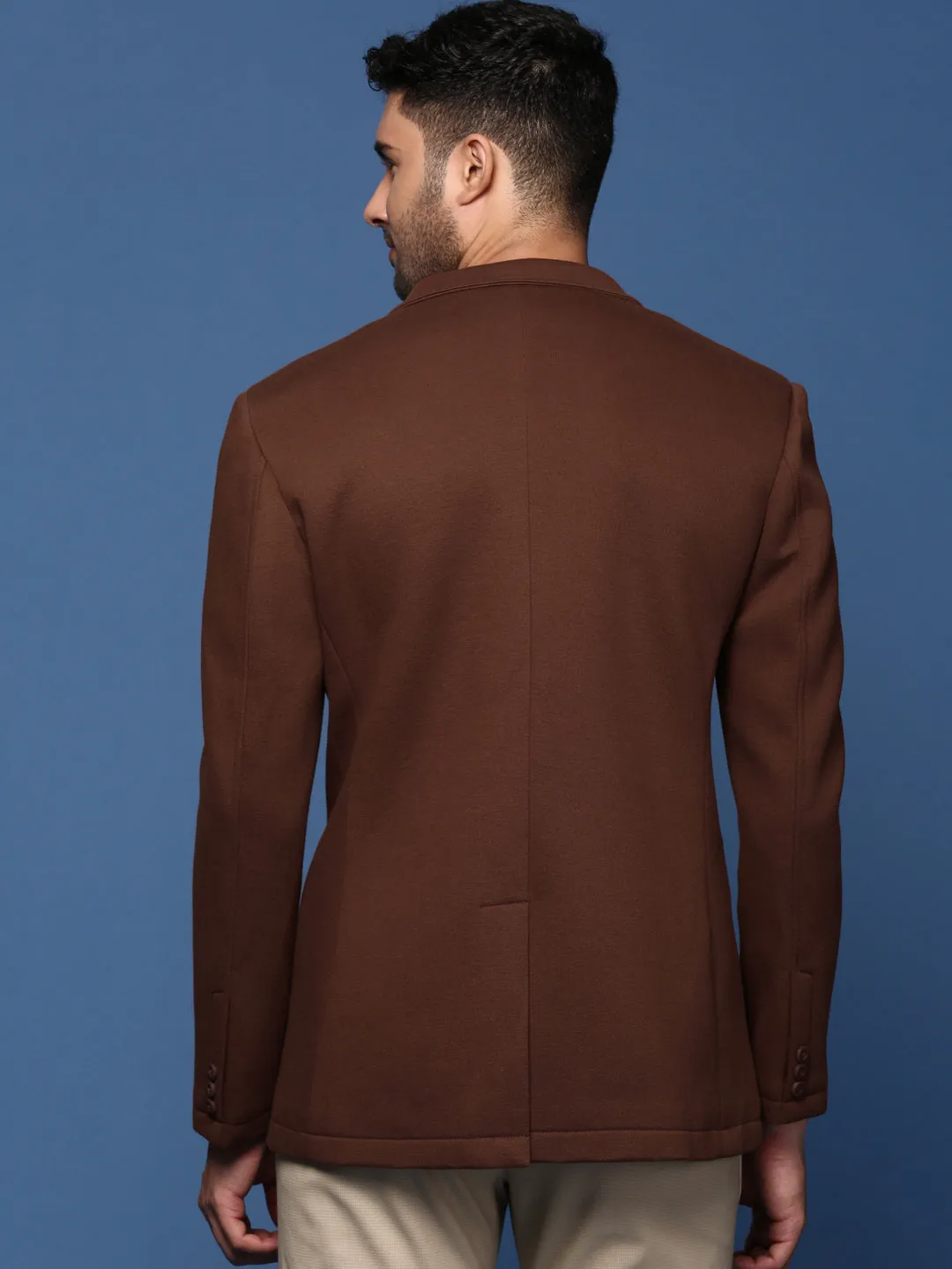 Men Coffee Brown Slim Fit Single Breasted Blazer