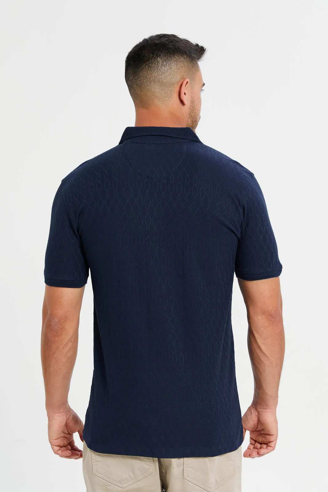 Men Navy Jacquard Polo T-Shirt