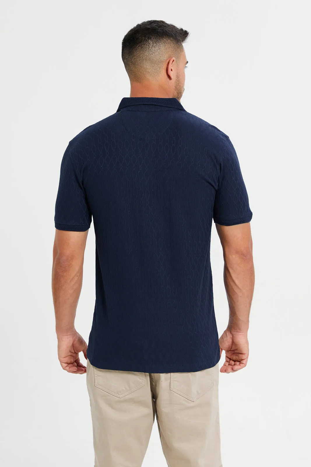 Men Navy Jacquard Polo T-Shirt