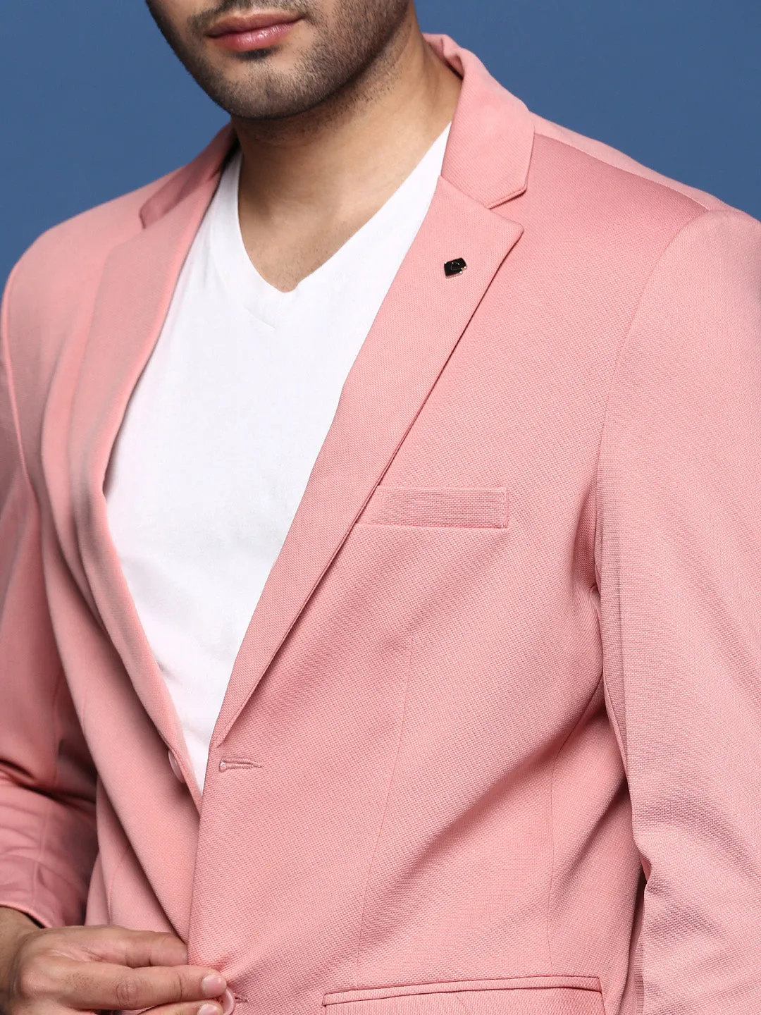 Men Pink Slim Fit Single Breasted Blazer