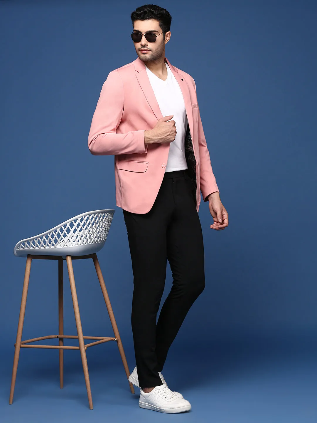 Men Pink Slim Fit Single Breasted Blazer