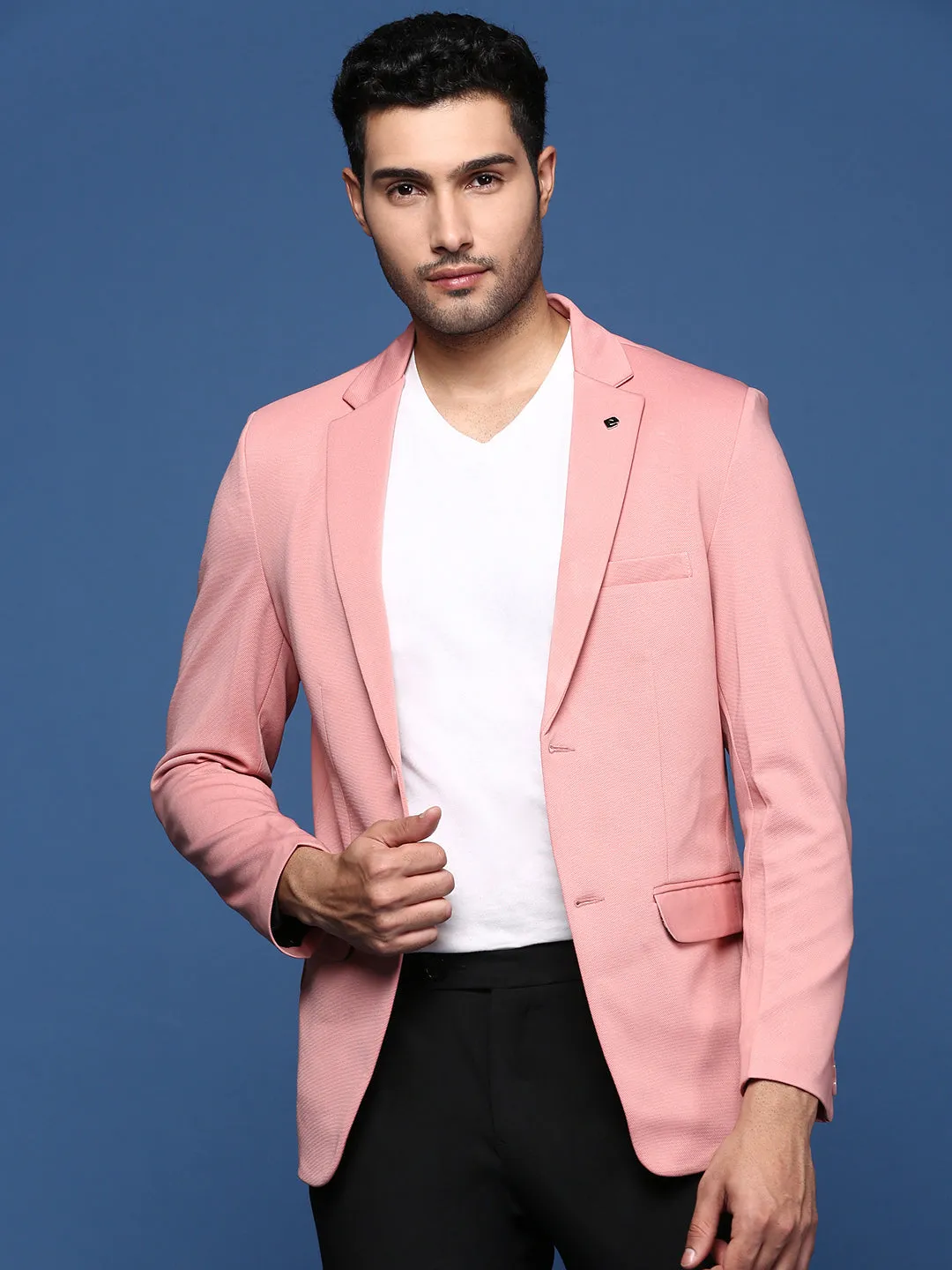 Men Pink Slim Fit Single Breasted Blazer