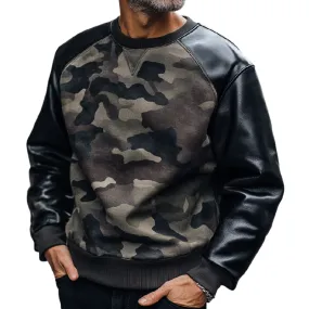 Men's Casual Trendy Camouflage Patchwork Round Neck Sweatshirt 18225408F