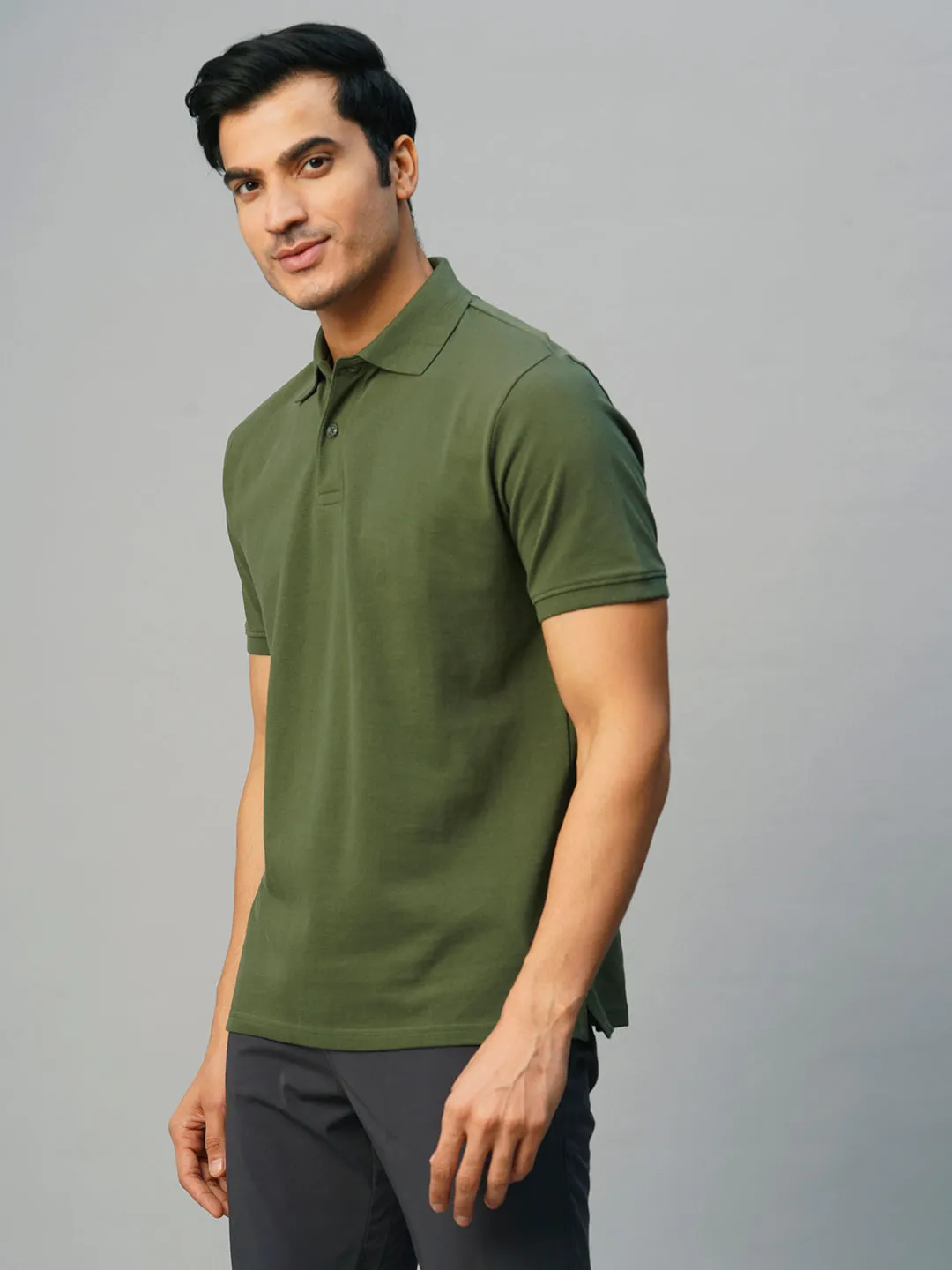 Men's Dk Green Cotton Regular Fit Tshirt