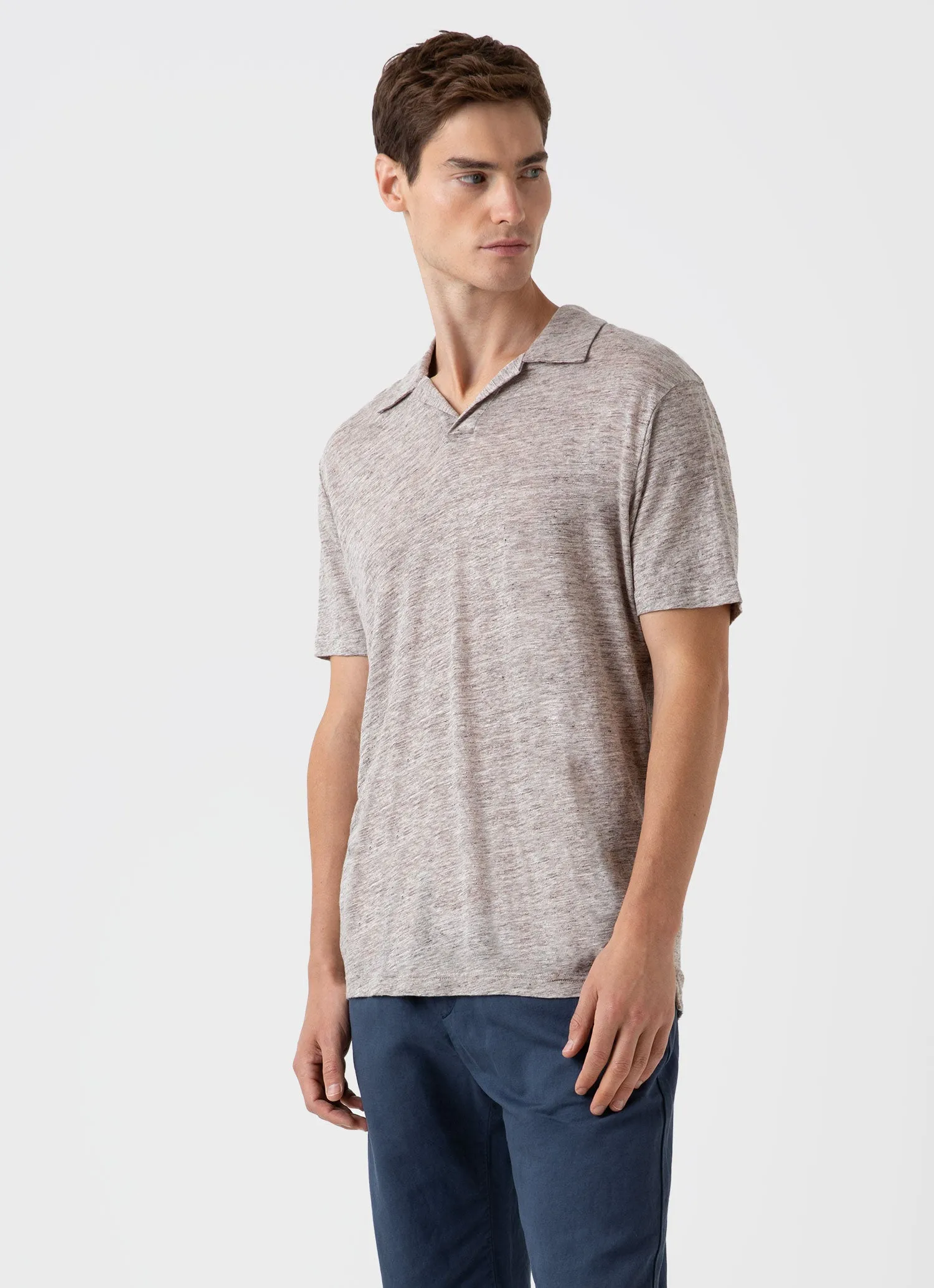 Men's Linen Polo Shirt in Oatmeal Melange