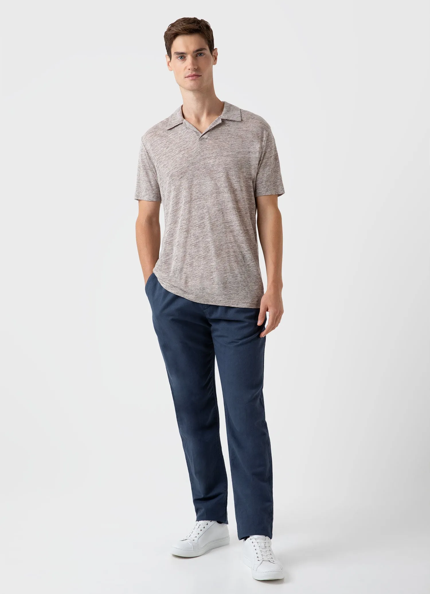 Men's Linen Polo Shirt in Oatmeal Melange