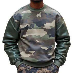 Men's Outdoor Casual Camouflage Patchwork Round Neck Sweatshirt 00925555F