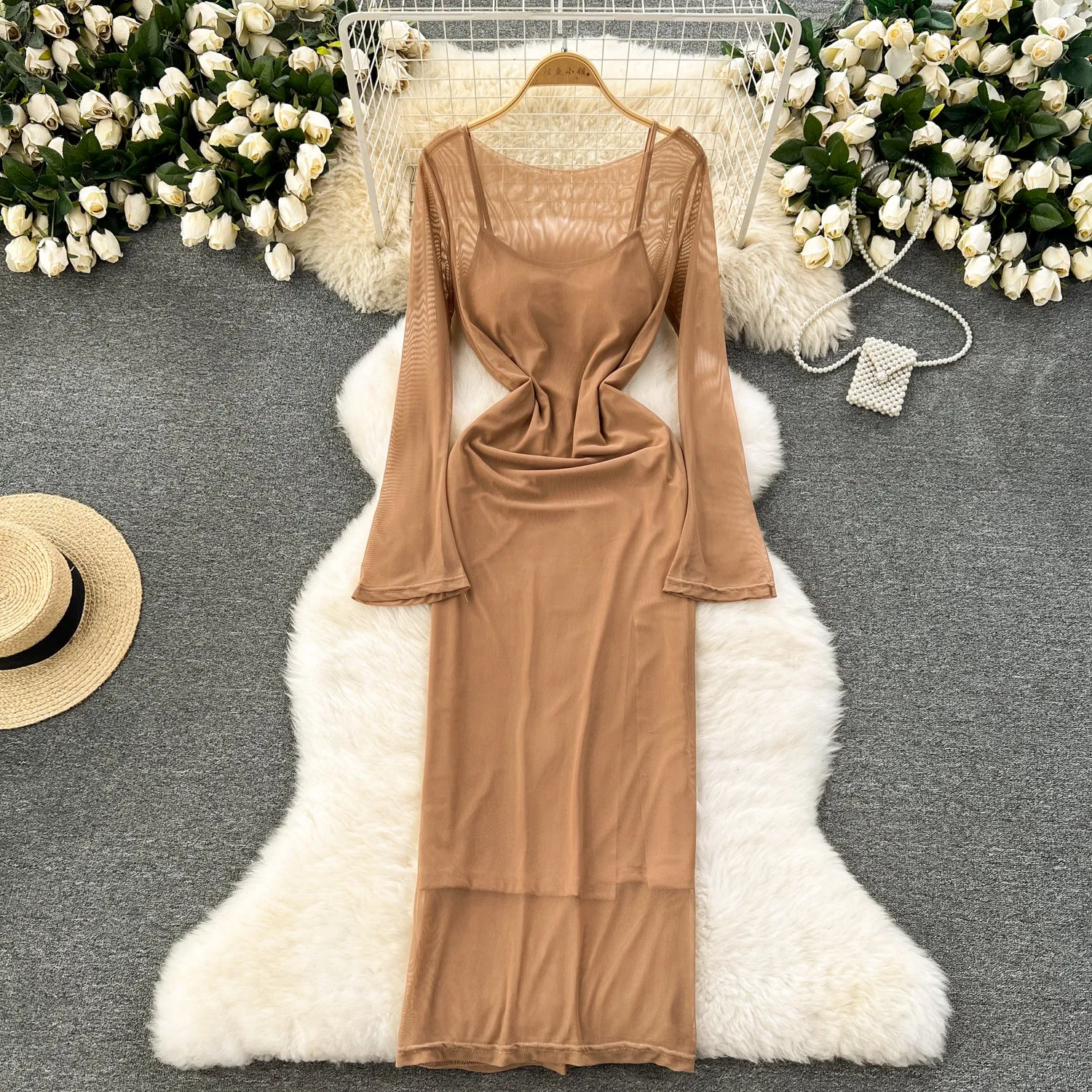 Mesh Dress&Slip Dress Elegant 2Pcs