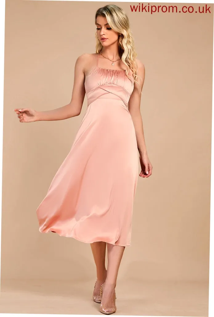 Neck Club Dresses A-line Elegant LuLu Satin Midi Round Sleeveless Dresses