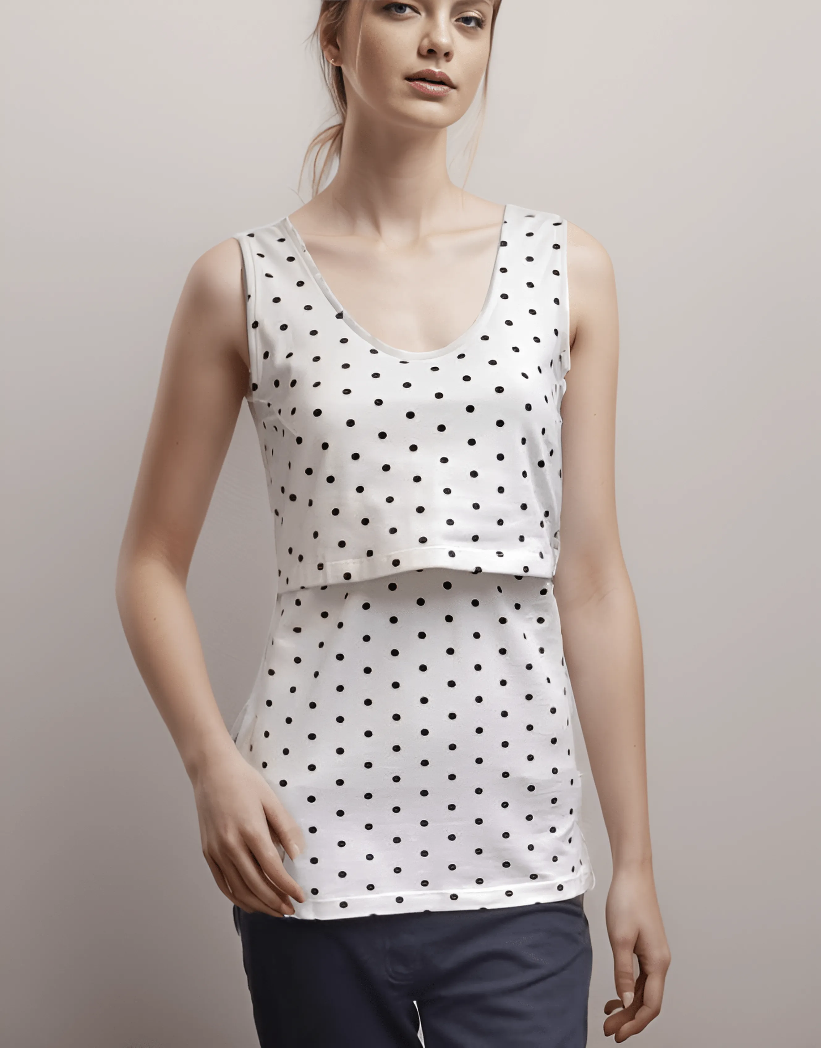 Nursing Twin Pack Cotton Vest | White & Cream/Black Spots