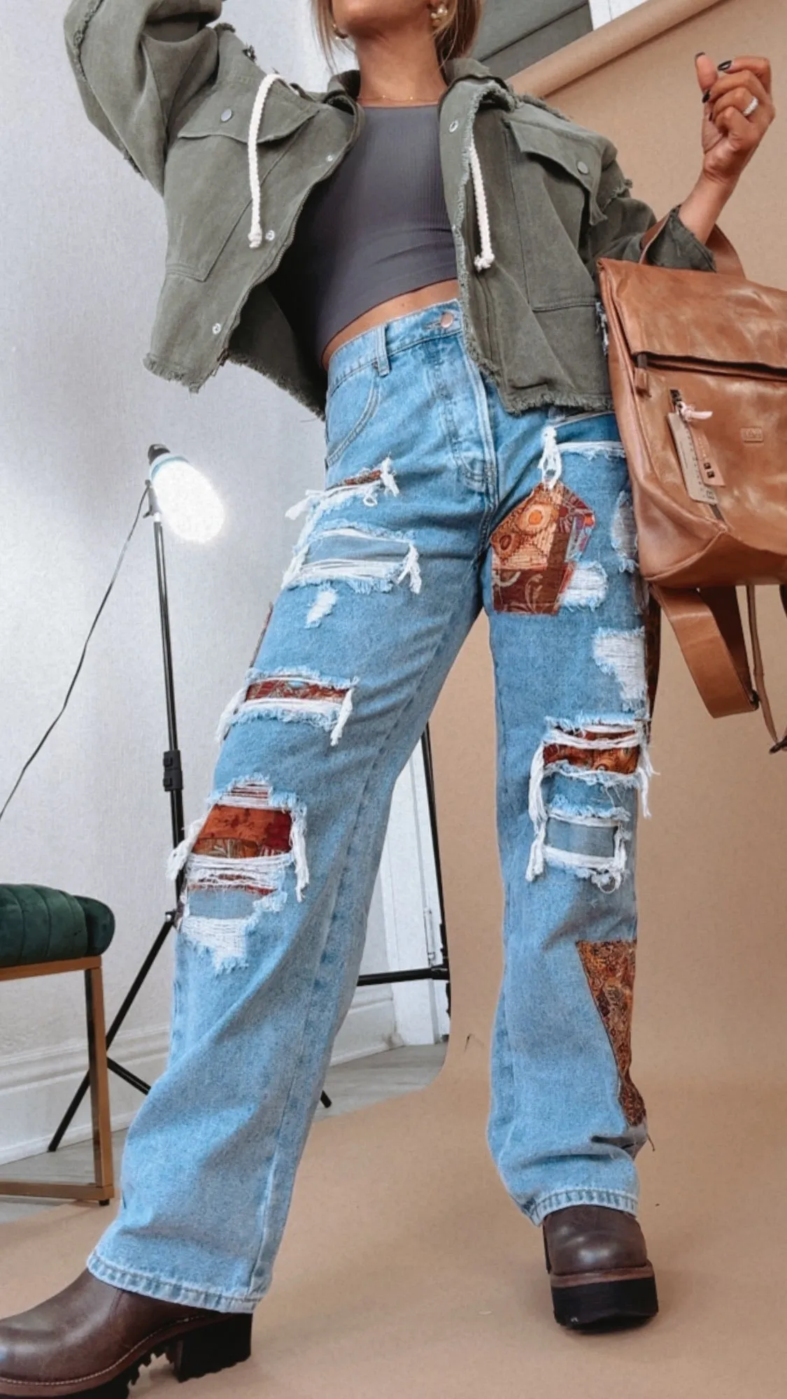 Oli & Hali: Piper Patchwork Straight Leg Distressed Jeans