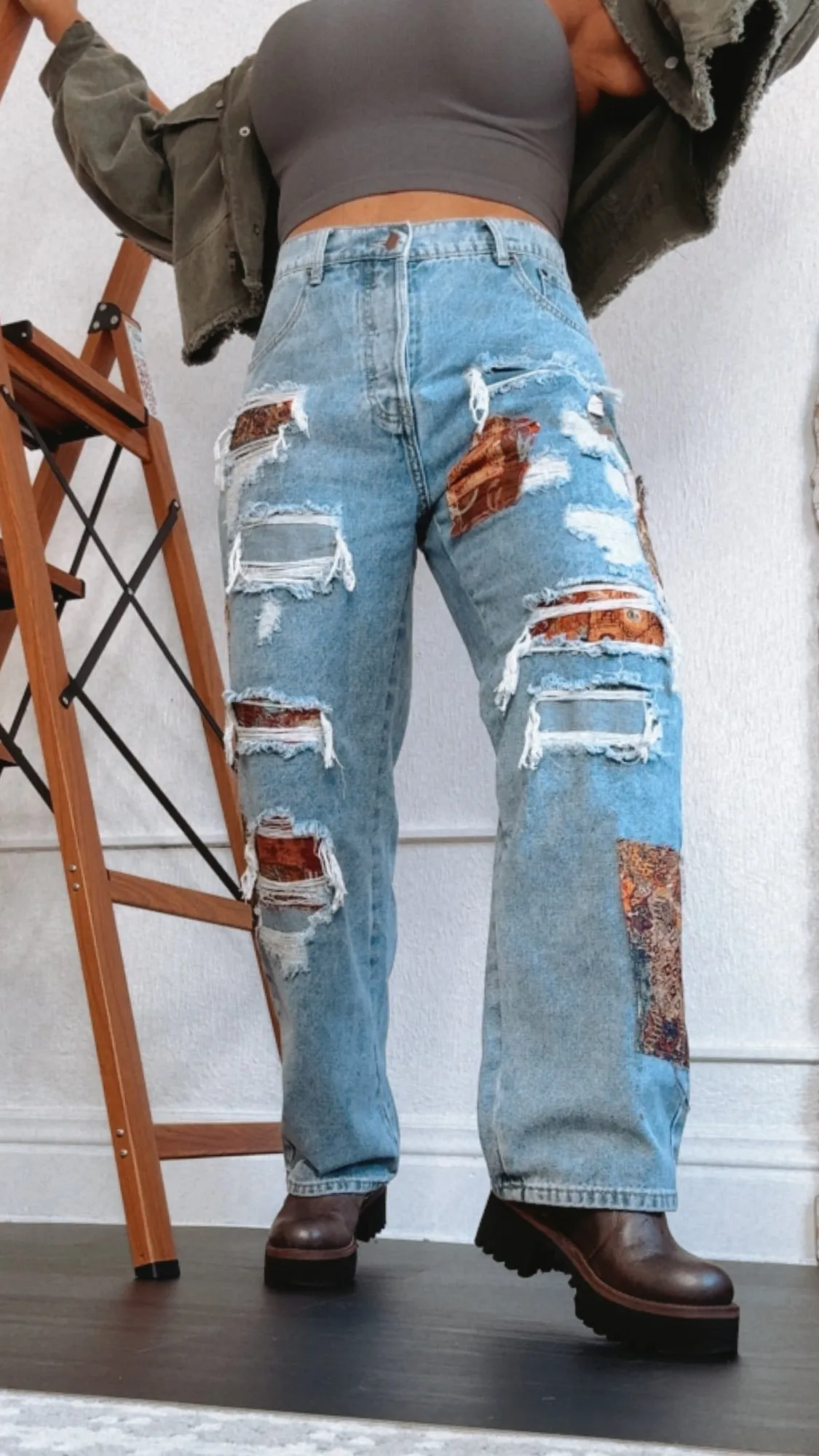 Oli & Hali: Piper Patchwork Straight Leg Distressed Jeans