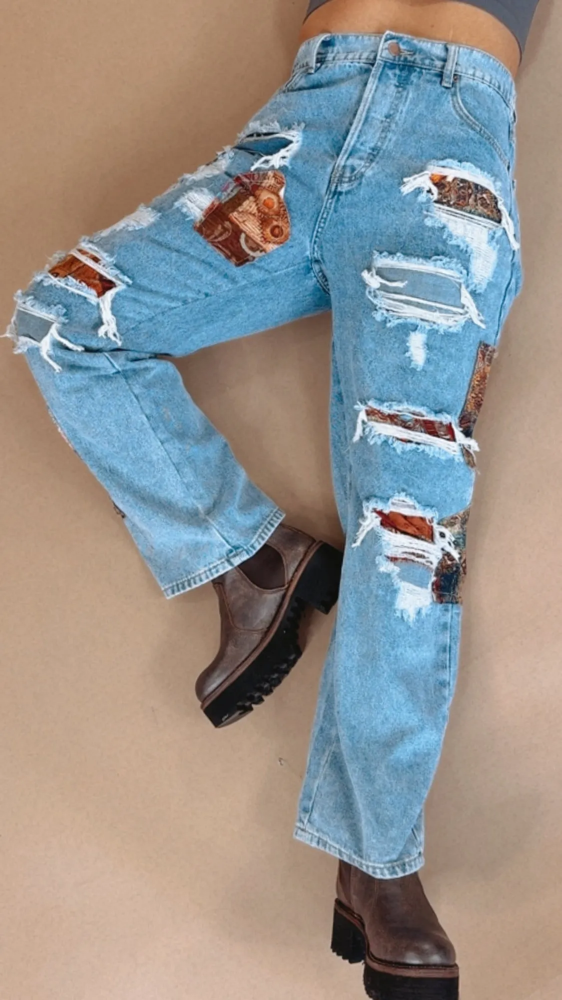 Oli & Hali: Piper Patchwork Straight Leg Distressed Jeans