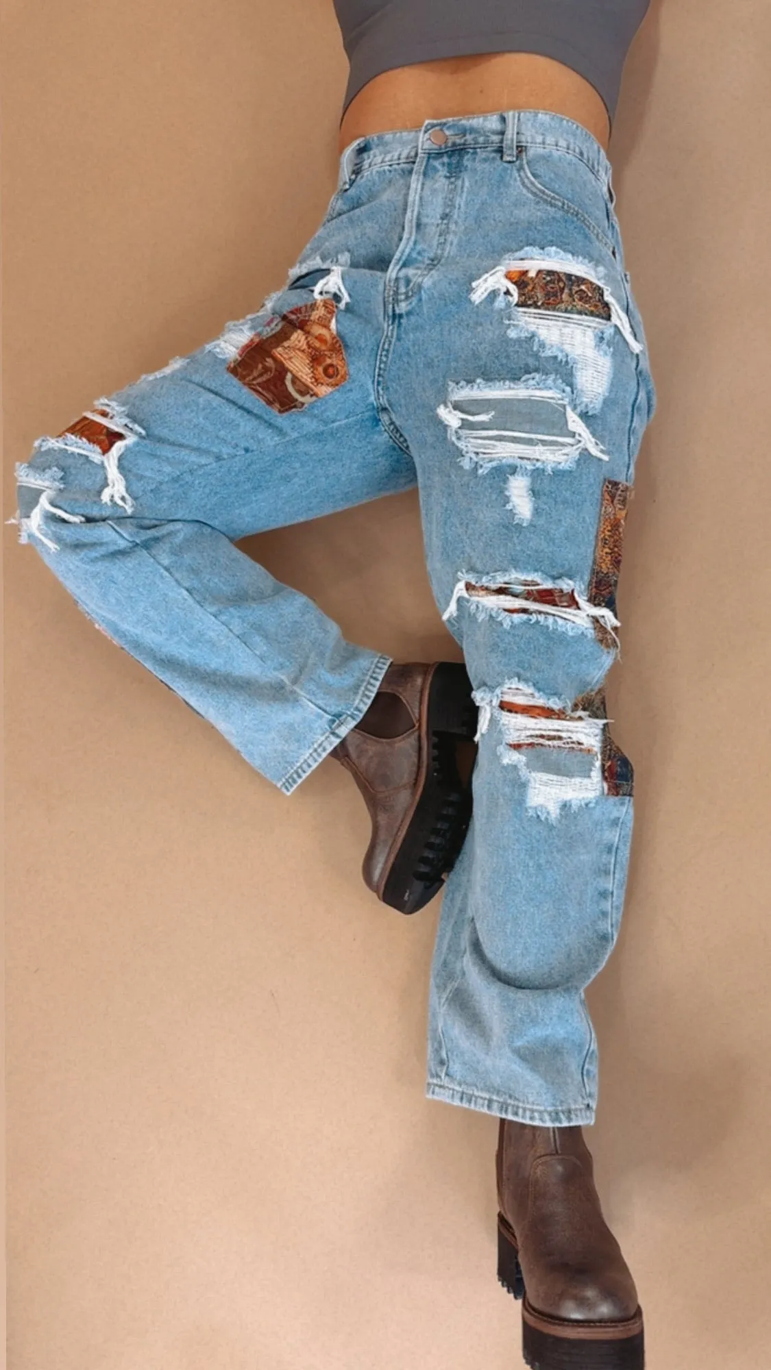 Oli & Hali: Piper Patchwork Straight Leg Distressed Jeans